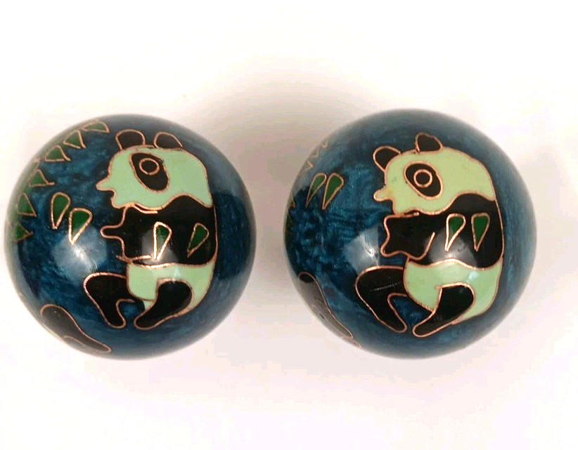 2 VTG Chinese Baoding Balls Chime Meditation- Shou Xing 1985 Panda & Longevity