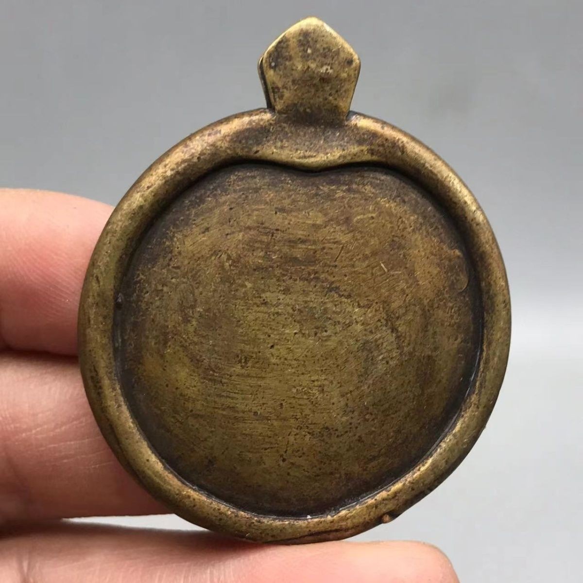 Yellow Lima Copper Zodiac Bagua Thogchag Pendant, Double Vajra Top Antique