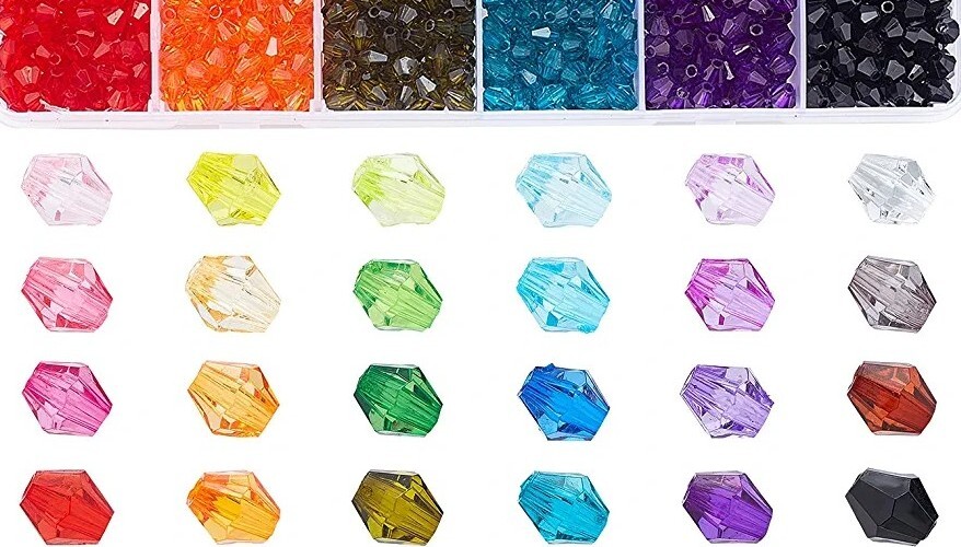 50 Glass Bicone Beads Faceted 6mm Rainbow Jewelry Supplies Cone Mixed Lot Bulk