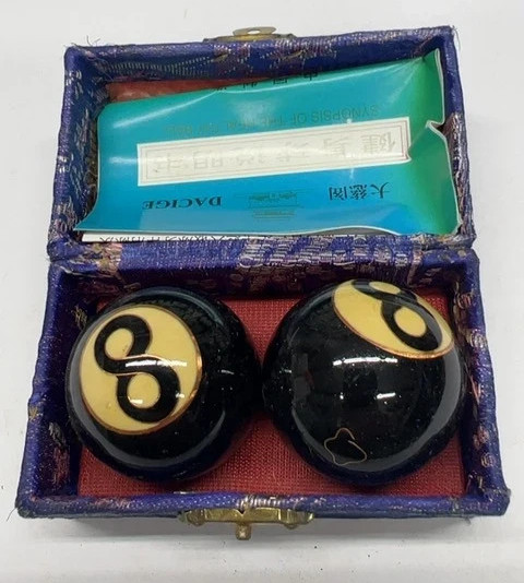 Chinese Baoding Balls Black Double 8 Design Blue Presentation Box SKU OD-BB-31