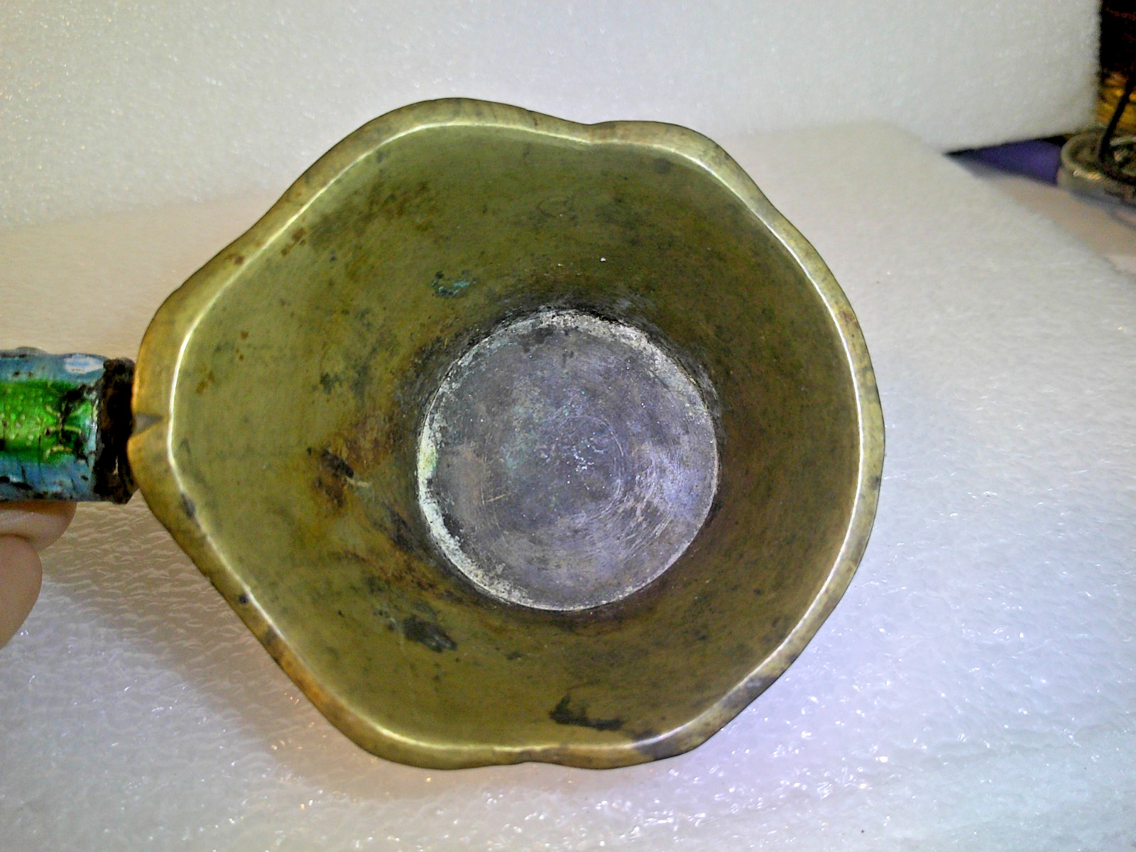 VINTAGE BRASS CHINESE CHARCOAL IRON ENAMEL HANDLE