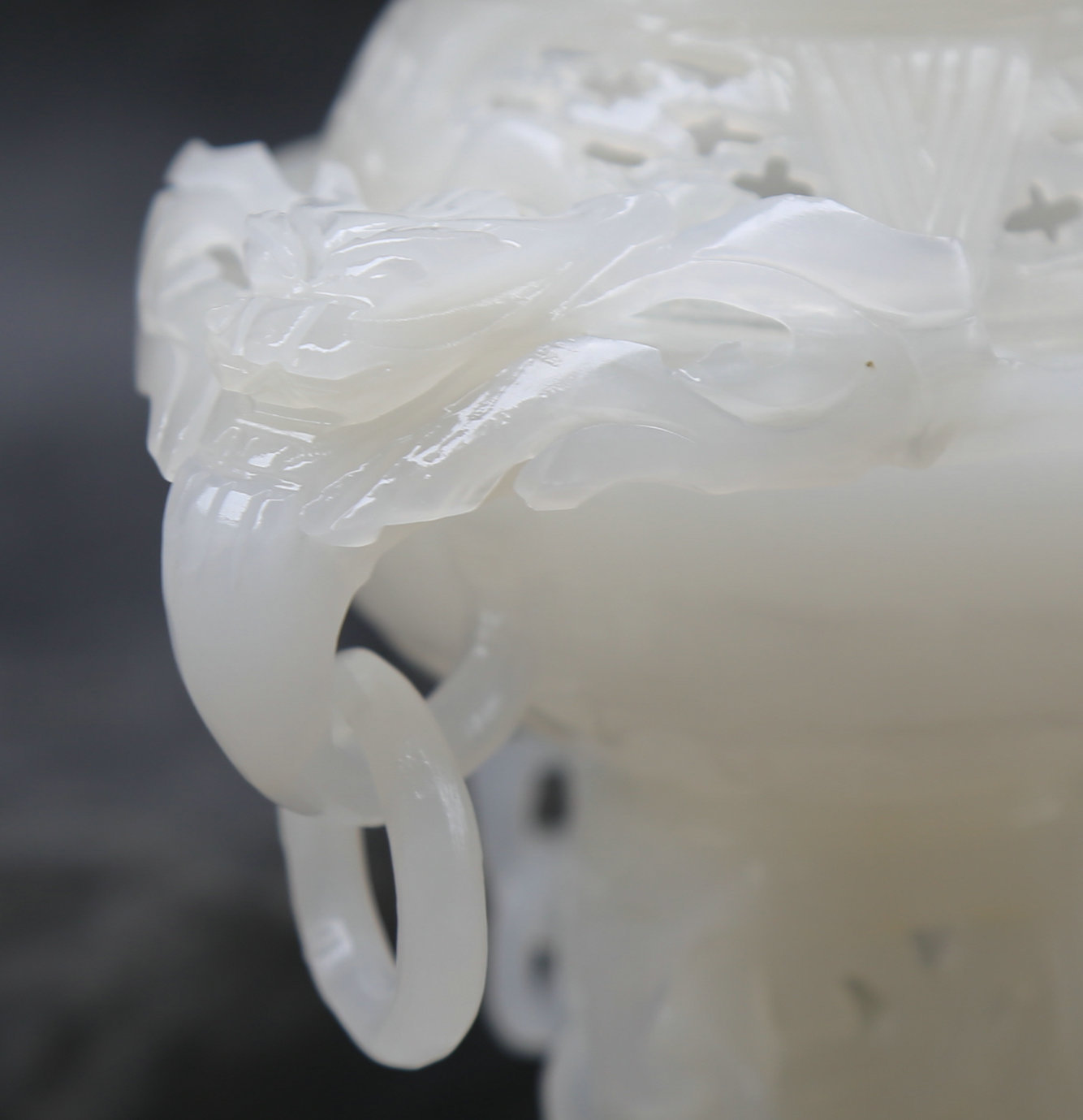 10″ Chinese White Jade Hand Carved Lovable Animal Dragon Incense Burner Censer