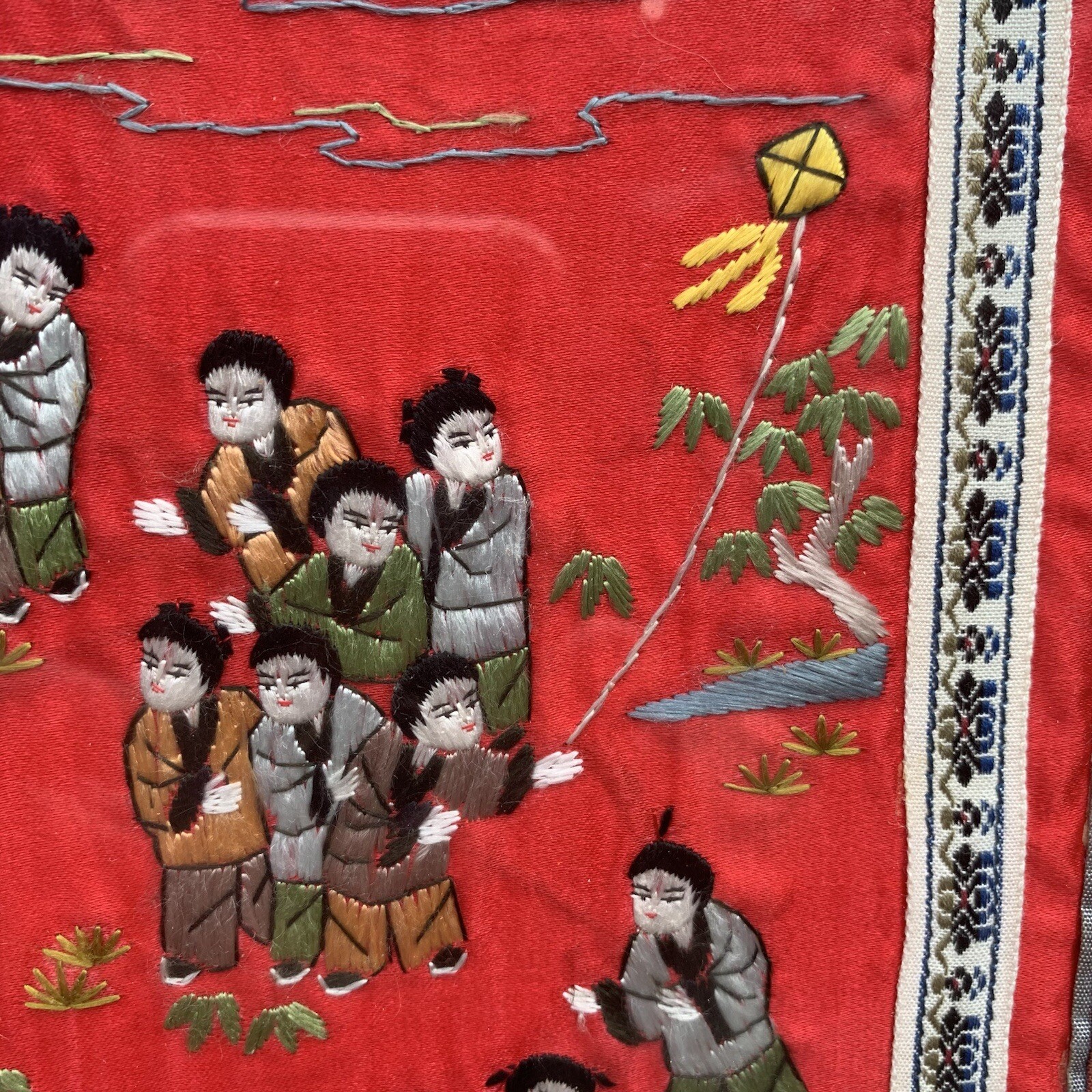 Chinese Silk Tapestry 100 Children At Play Embroidery Framed Art 14.5” x 27”
