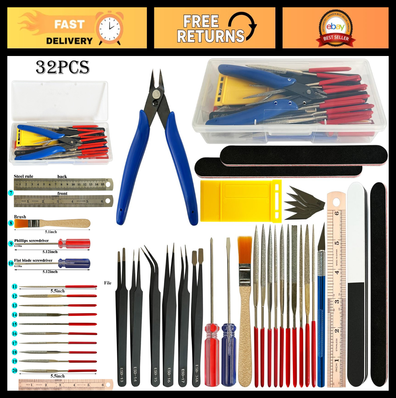 32 Pcs DIY Model Tool Kit – Basic Craft Tools for Dollhouse Miniatures & Hobbies