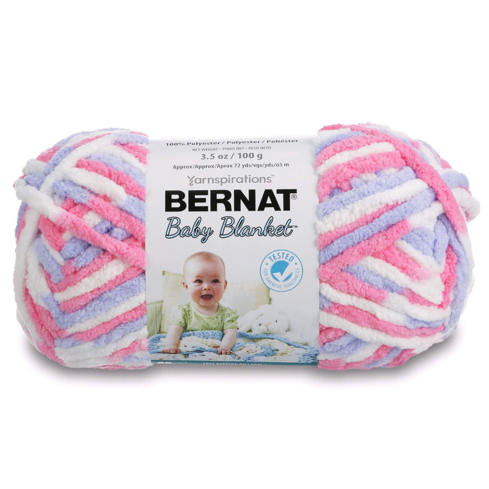 Bernat Baby Blanket Yarn Pink Blue Ombre 100% Polyester Soft Chenille 100G