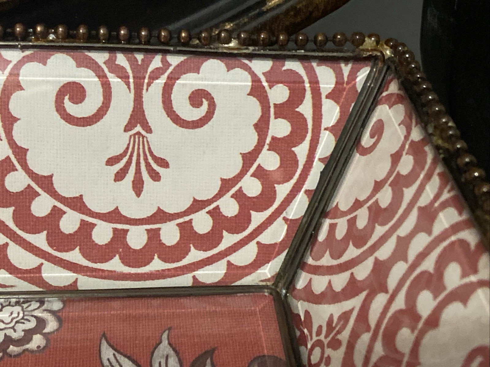 Vintage Chinoiserie Leaded glass Tray Chinese Culture Designs Reddish Pink