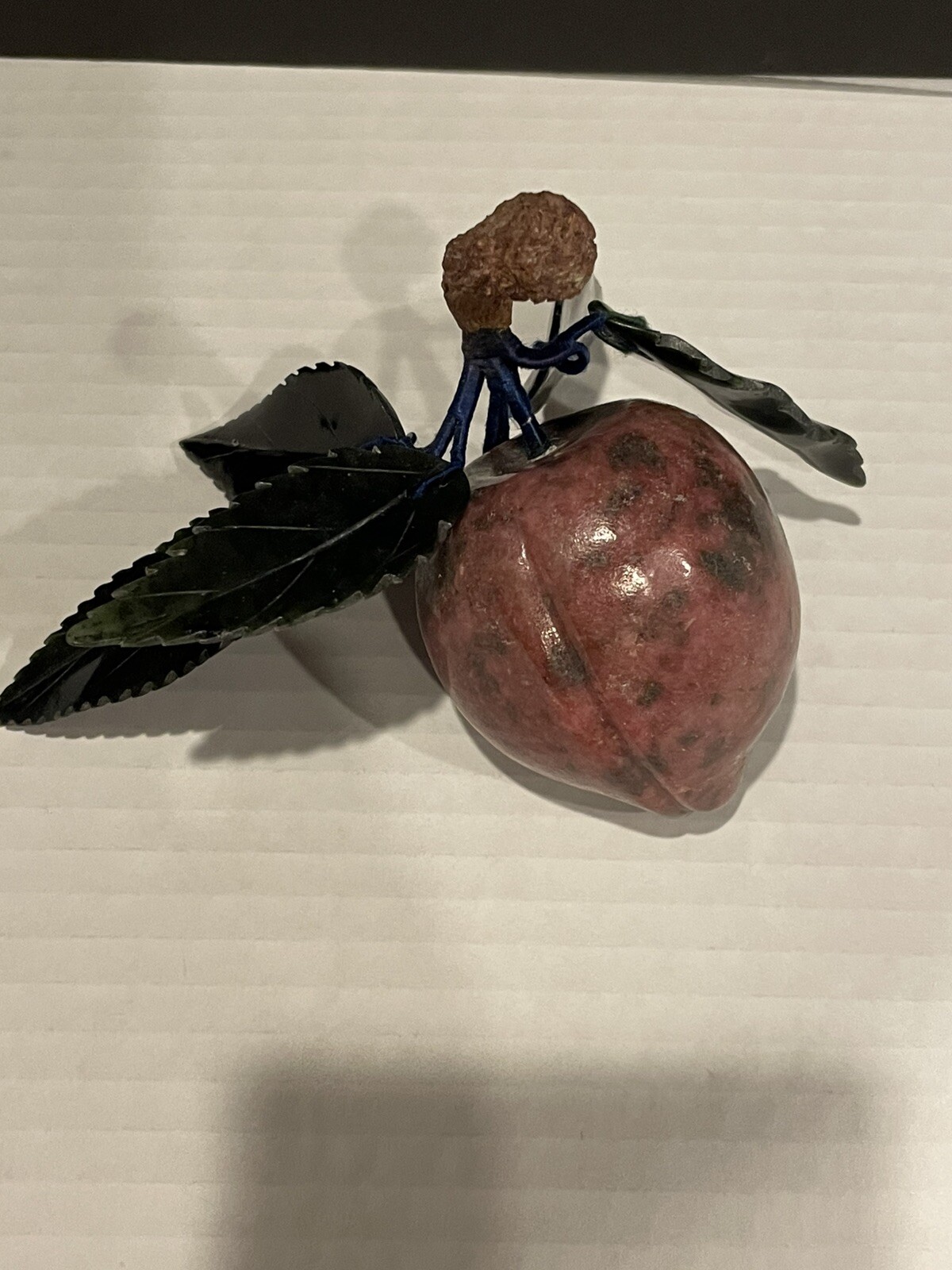 Vintage Asian Plum Heavy Stone Miniature Decorative Fruit Wood Stem 1950’s Rare