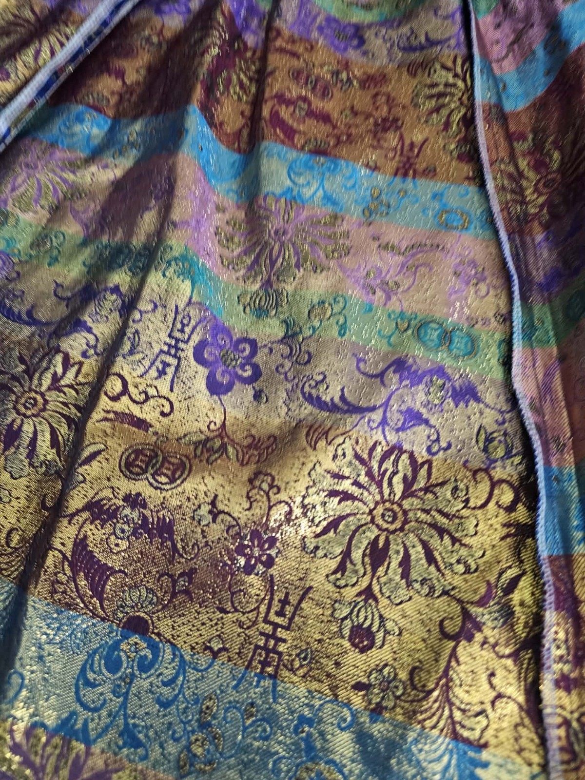 Chinese Qing Dynasty? Embroidered Silk Floral Robe Metallic Trim Reproduction?
