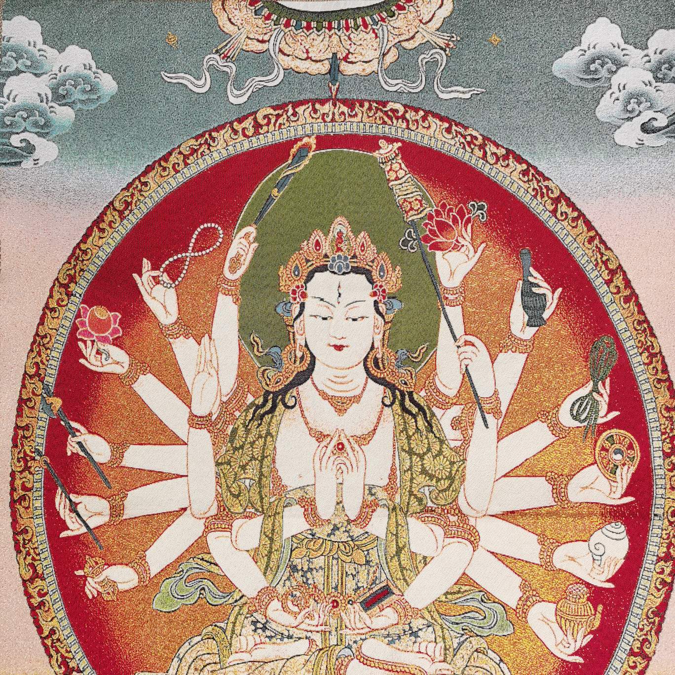 36″ Tibet Tibetan Cloth Silk 1000 Arms Guanyin Bodhisattva Tangka Thangka Mural1