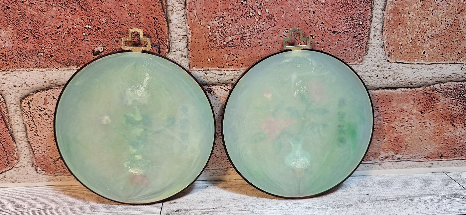 2VTG Faux Jade Asian Floral Wall Plaque 3.5″ Round Suncatcher Candle Home Decor
