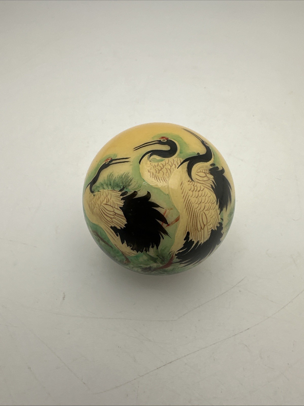 Chinese Painted Globe Ball Crane Nature Scene – bird sphere tree