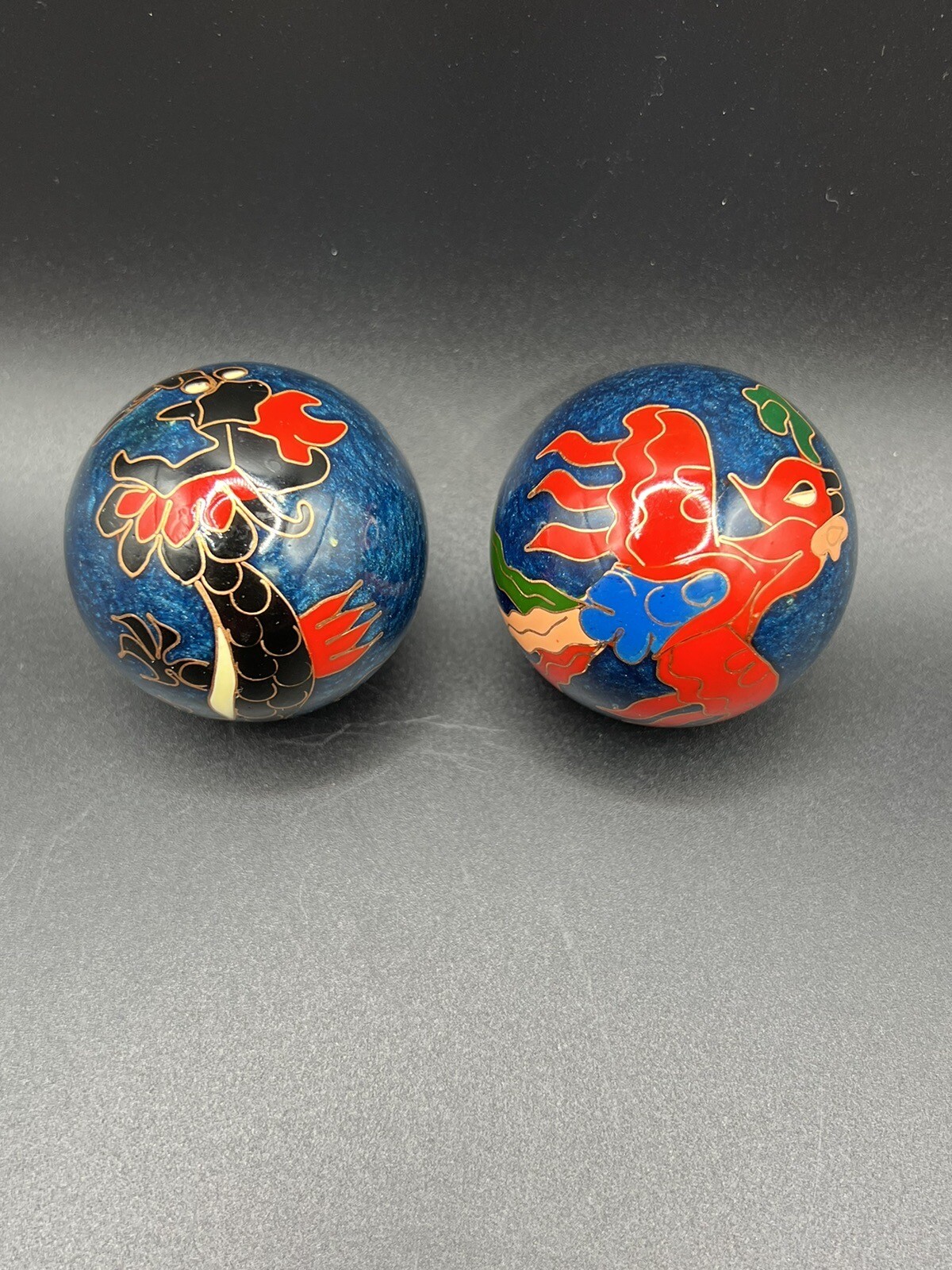 Vintage 1980’s Ben-Wa Meditation Relaxation Chiming Balls Enamel Dragon Phoenix