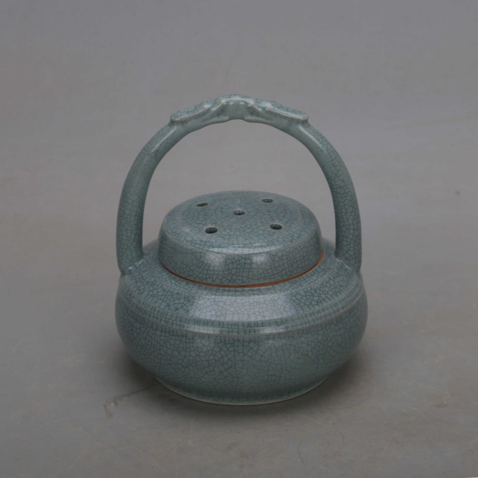 6.2″ China Ruyao Celadon Glaze Porcelain Ice Cracks Two Dragon Incense Burner