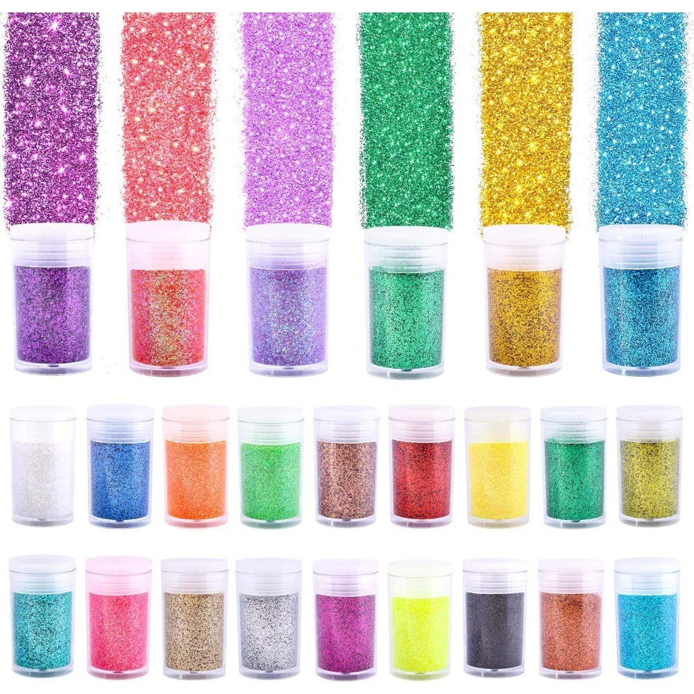 24 Color Fine Glitter Powder for Resin Art Makeup Crafts Body Face Nails Hair
