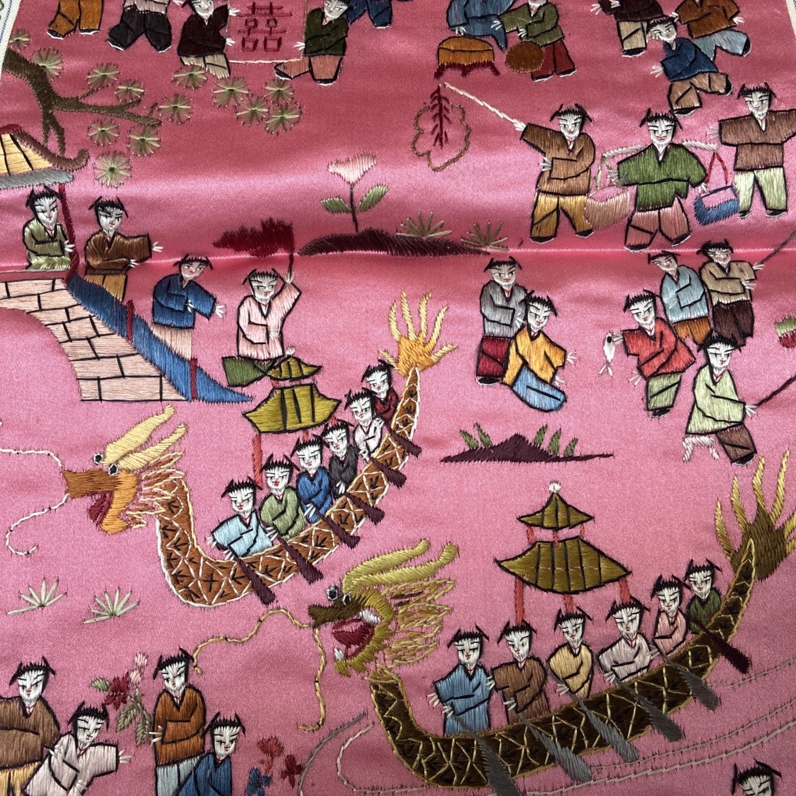 Vintage 1986 Silk Tapestry Wall Hanging 100 Happy Children” Embroidered VERYRARE