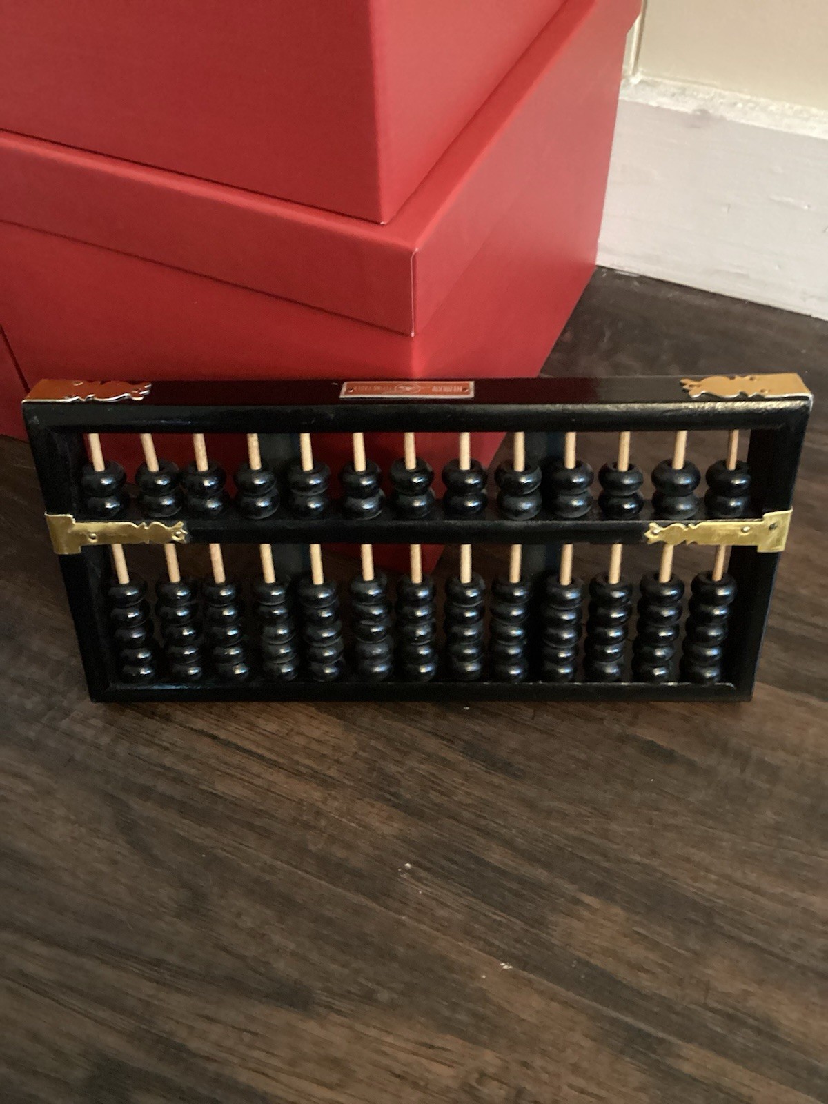 Vintage Flying Eagle Brand Chinese Abacus 13 Poles 91 Beads Wood Frame