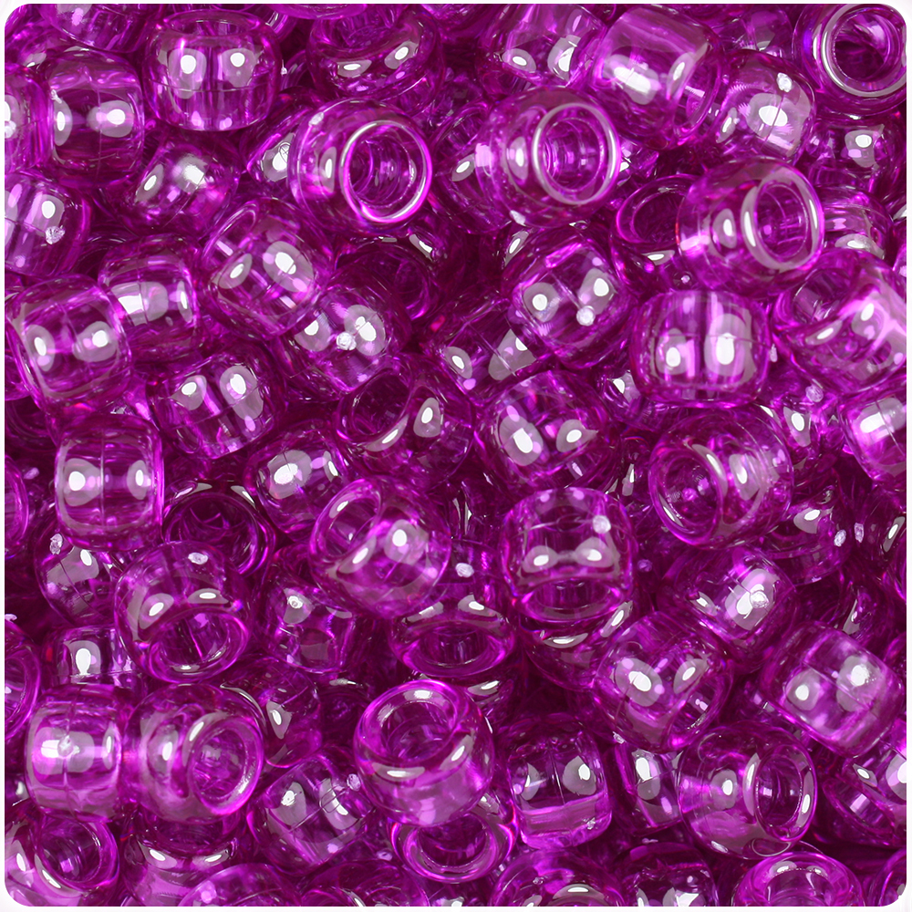 BeadTin Lilac Transparent 9mm Barrel Plastic Pony Beads (500pcs)