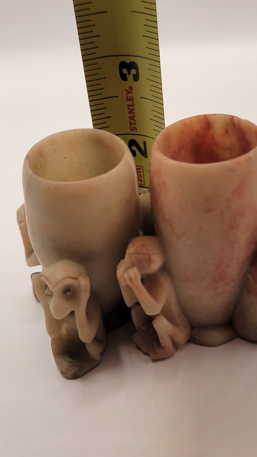 Vintage soapstone 3 wise Monkeys Toothpick holders See no speak no hear no evil.
