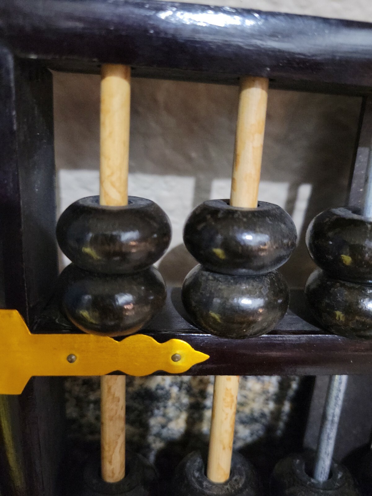 Vintage Wood Abacus Beads Brass Accents Chinese Calculator Lotus Flower