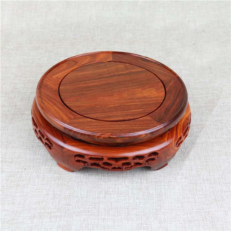 Rosewood pedestal solid wood round Base Display stand For vase statue 4.6 inch