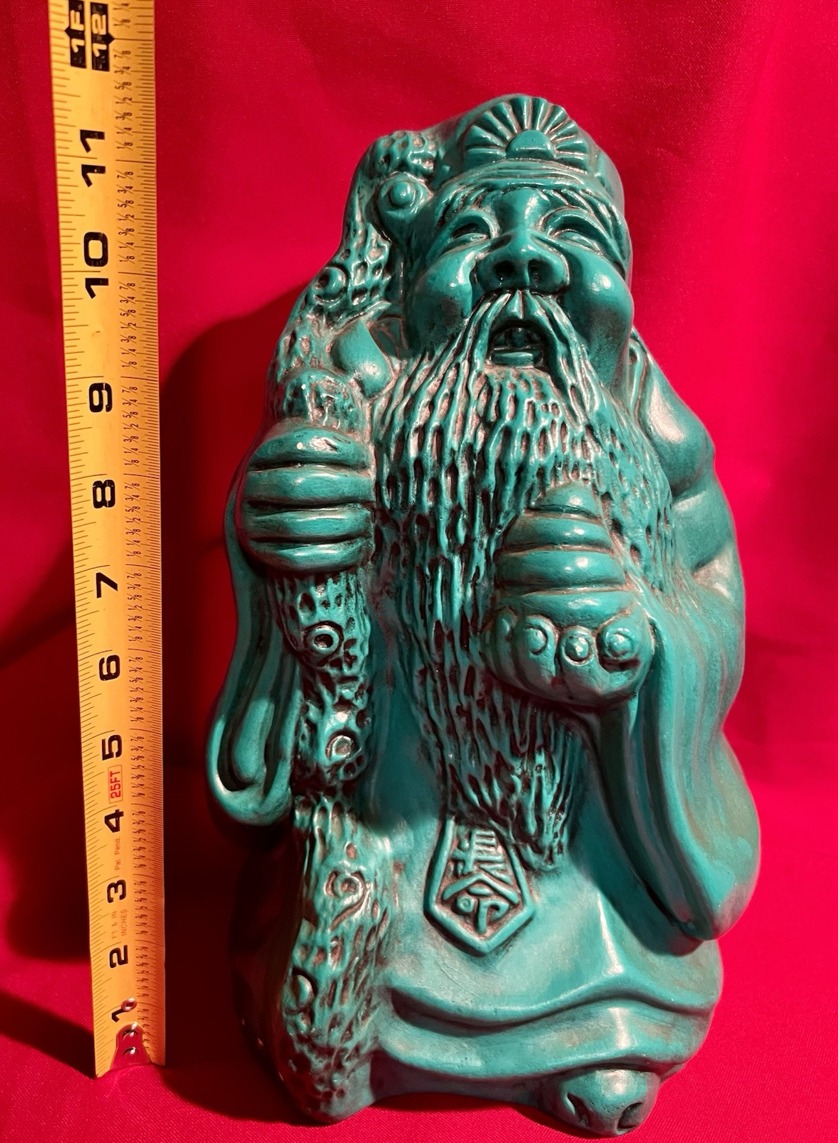 Sanxing,Chinese Priest,Wise Man,Buddah,Asian,Ceramic,Statue,Handmade,1970s,VTG
