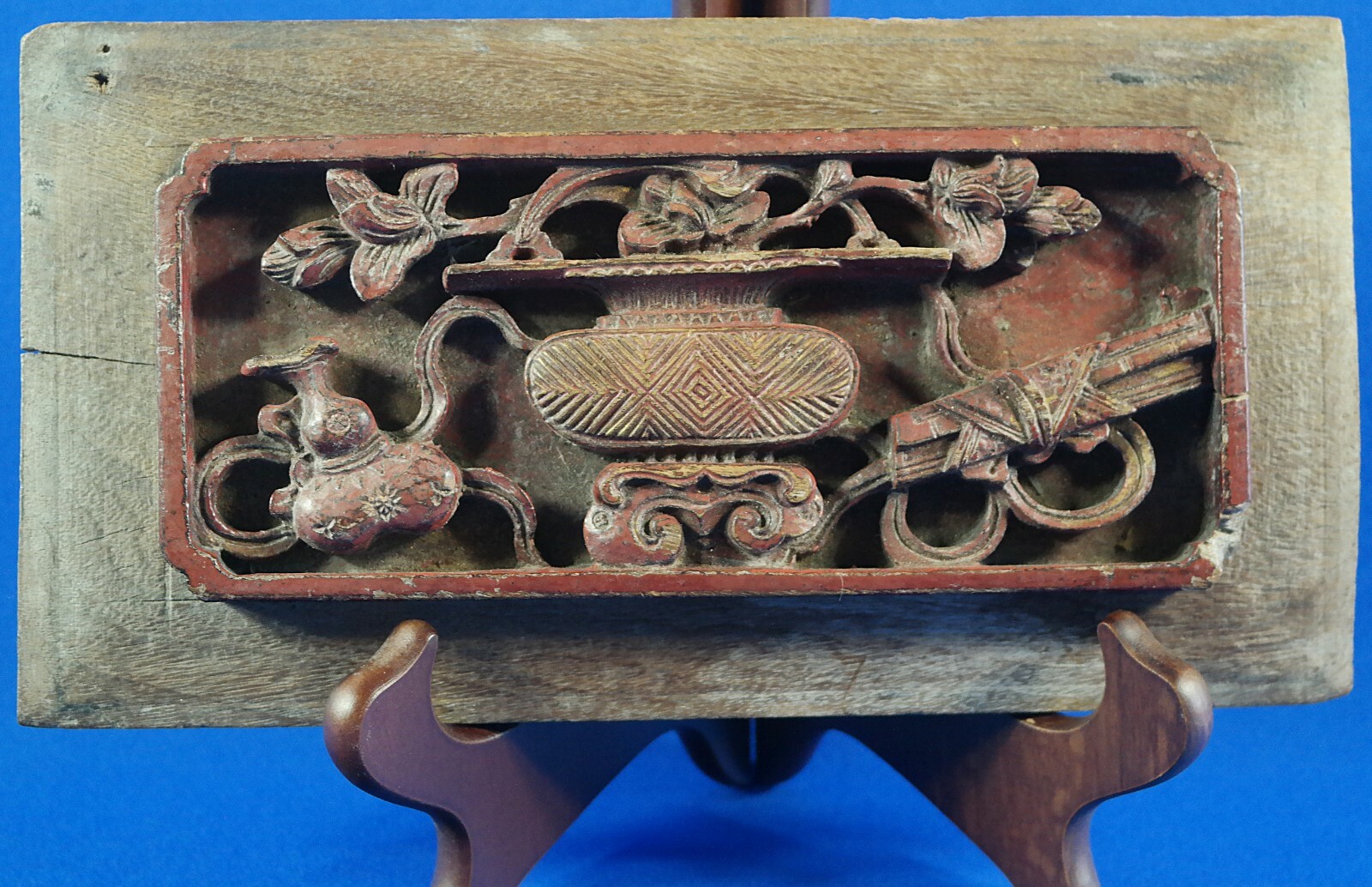 Vintage/Antique Chinese Wood Carved Wall Hanging Panel 9.5″ X 5″