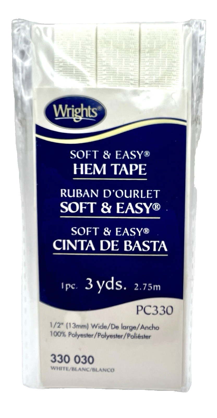 Soft and Easy Hem Tape Wrights 3 yards White 330 030 1/2″ Wide 2009 NOS