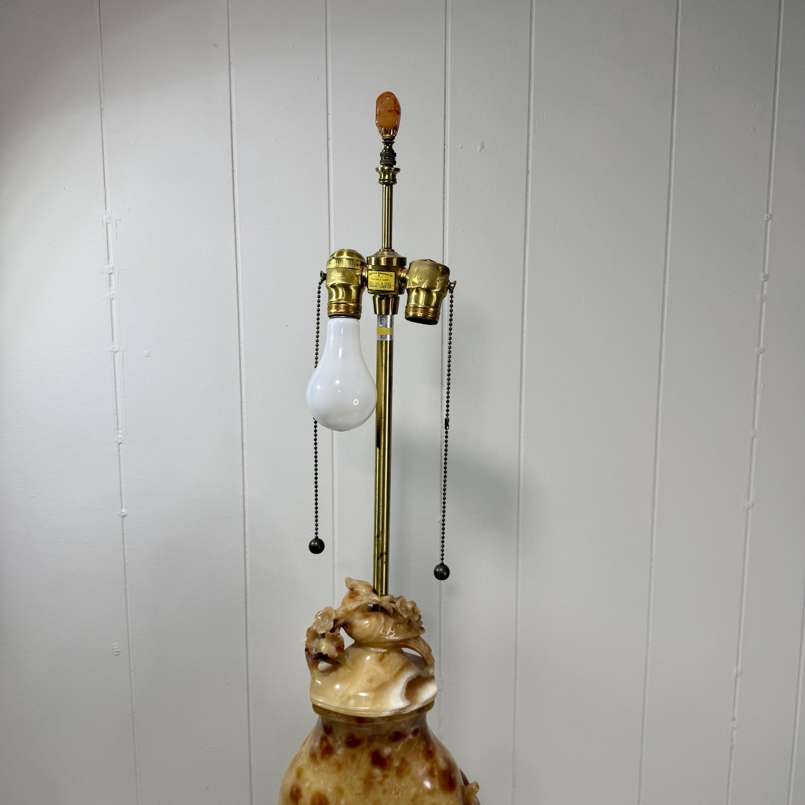 Rare Vintage Chinese Hand-Carved Soapstone Floral and Table Lamp