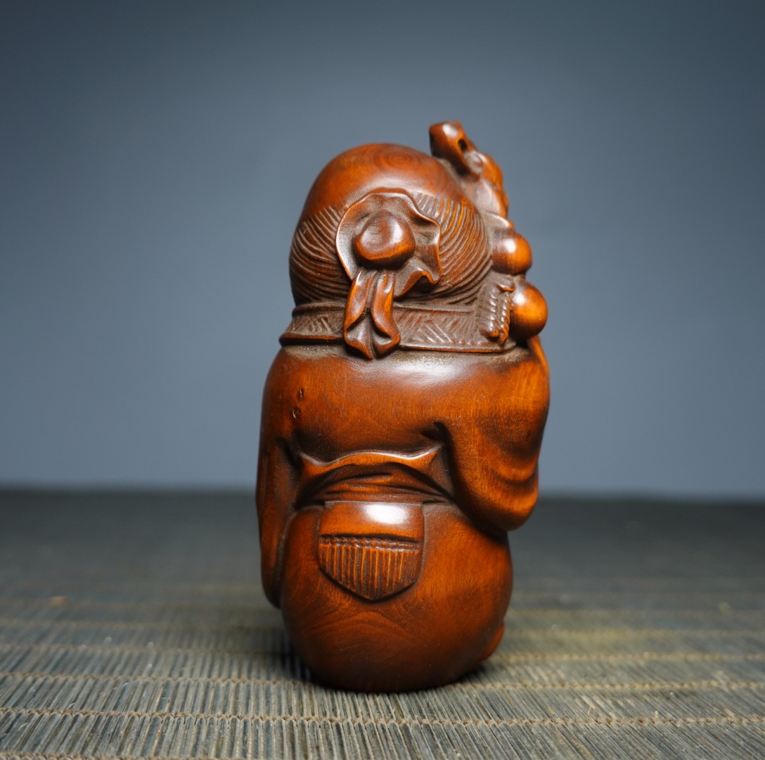 3.1″ Collect China Box-wood Carving Buddhism Longevity God Statue