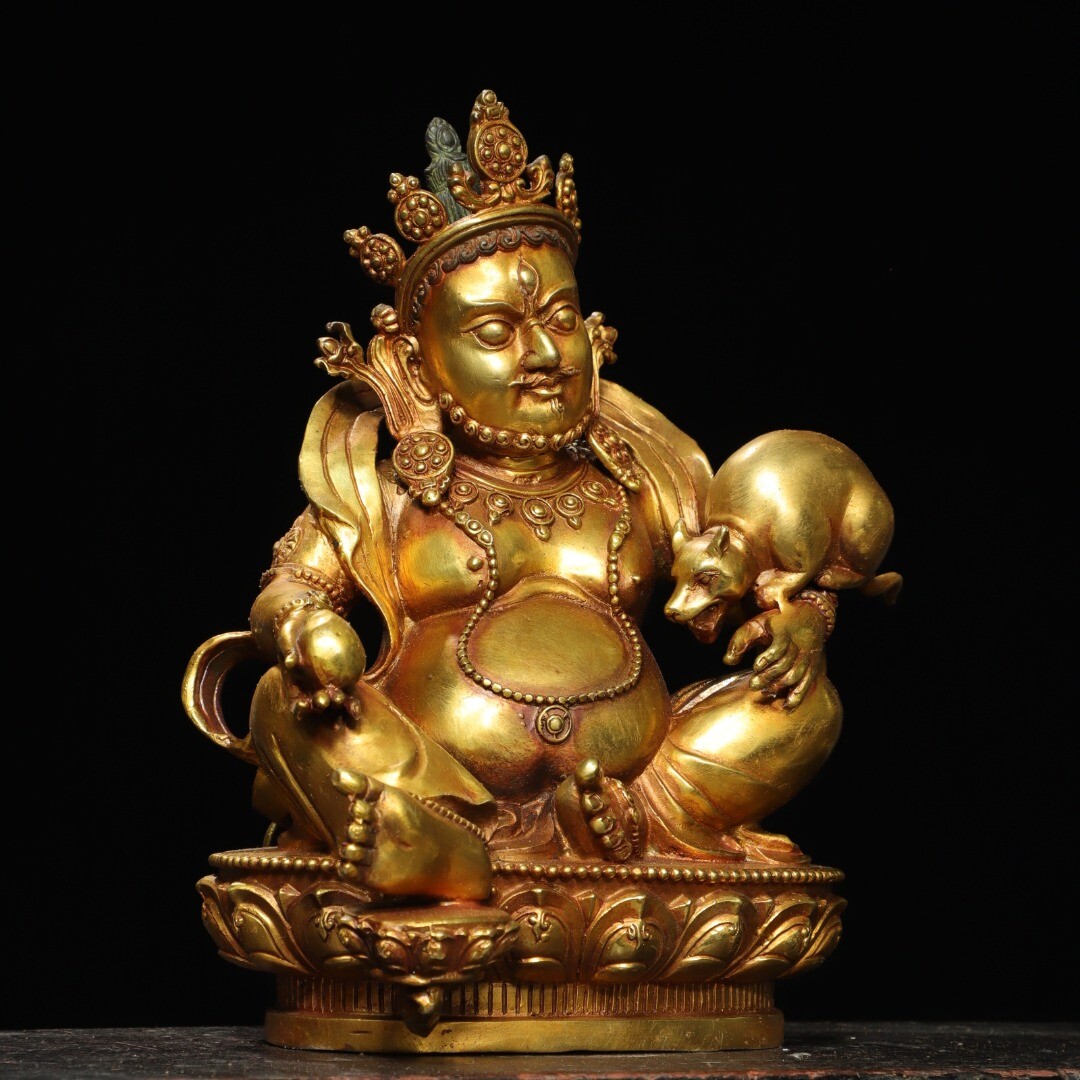 Bronze gilded statue of the Yellow God of Wealth Buddha