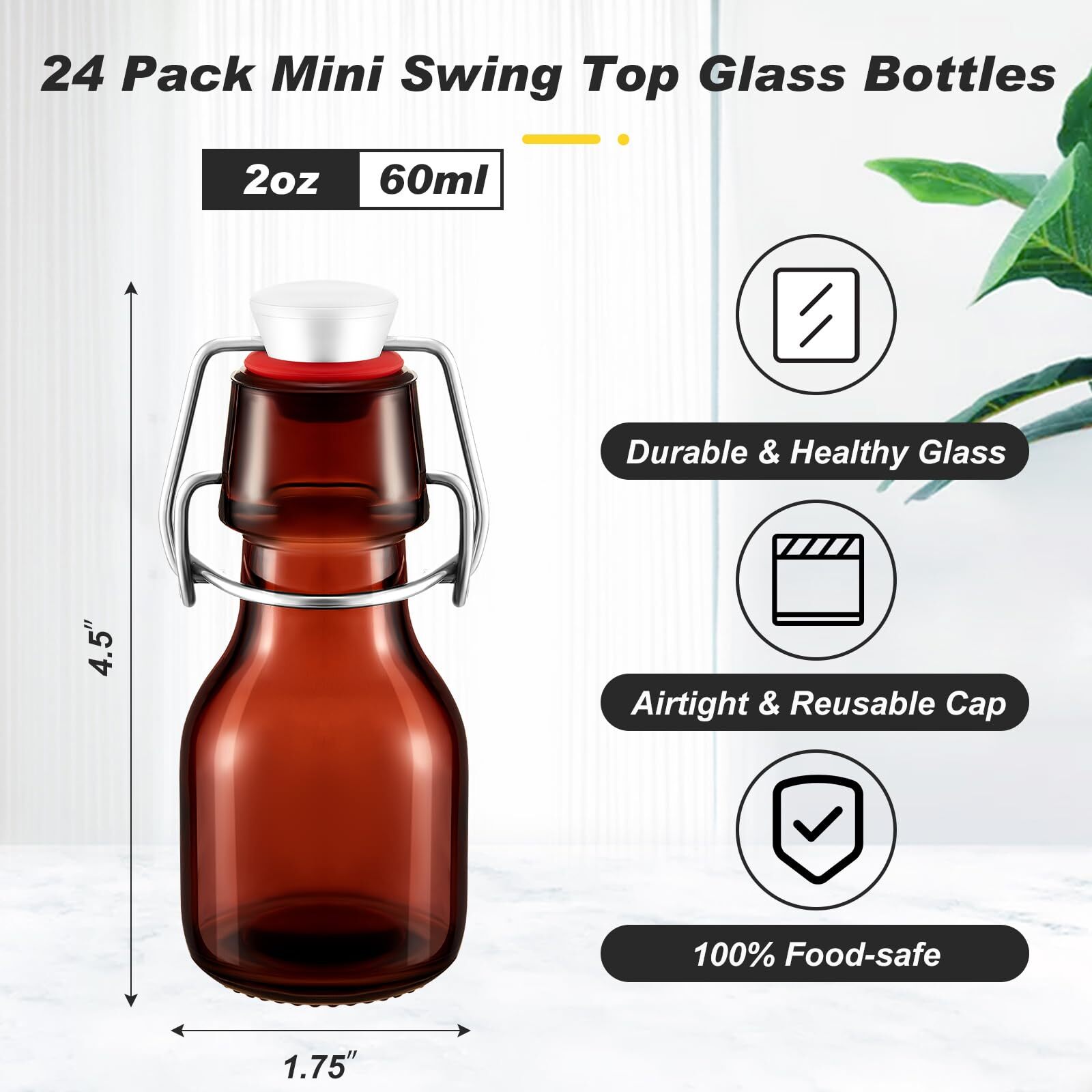 24 Pcs Amber Mini Glass Bottle With Swing Top Decorative Mini Olive Oil Bottles