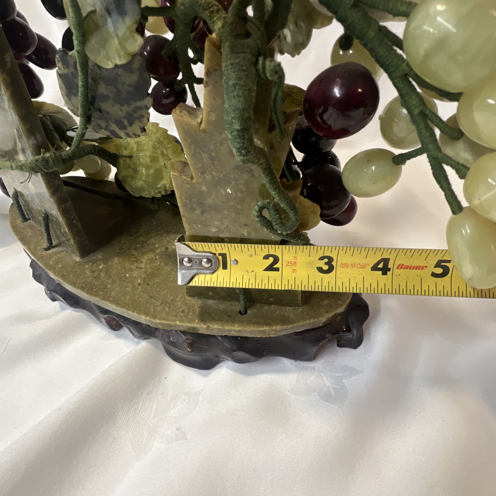 Asian Chinese Oriental Jade Stone Grape Fruit Bonsai Tree WoodenStand purple VTG