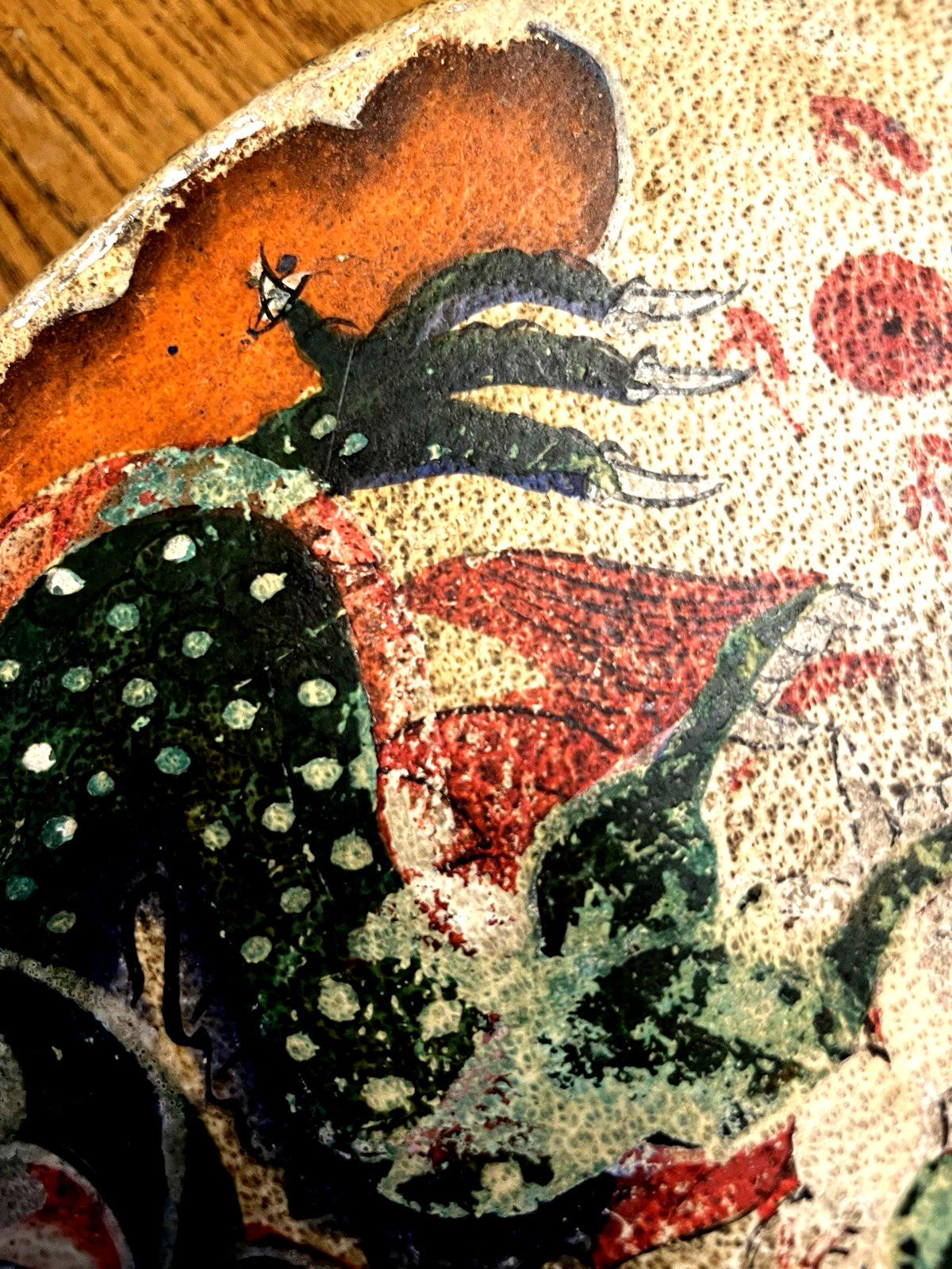 Asian Drum Hand Painted Dragon Double Sided Leather Head. 11.5” Vintage