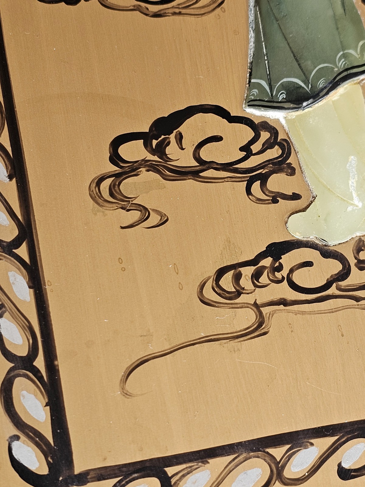 3 Painted Wood ASIAN ART PANELS Inlaid Stone 3D Geisha Figures Chinese VTG Decor