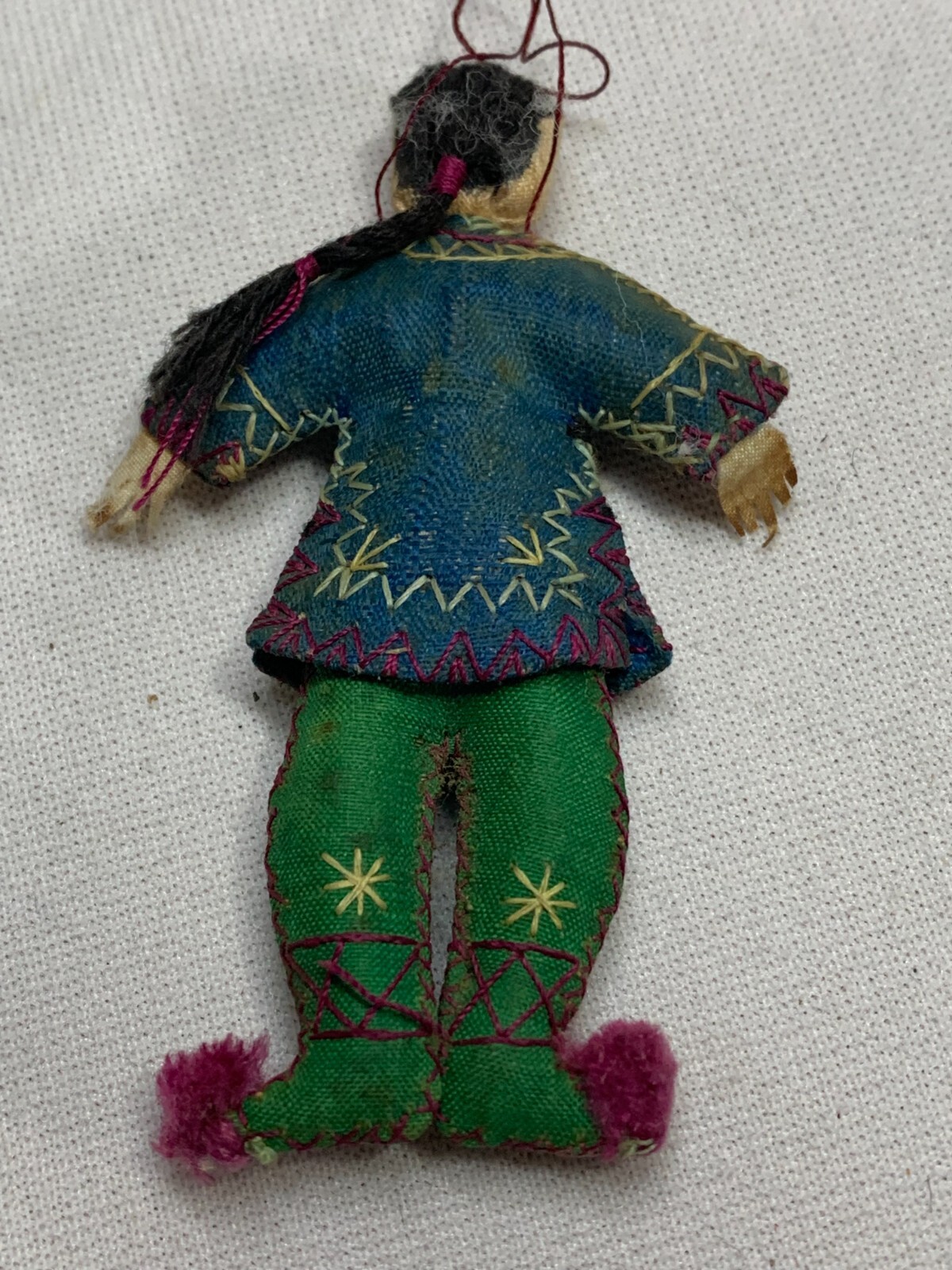 Early 1900’s Miniature Asian handmade cloth hanging ornament Human Figure 3″