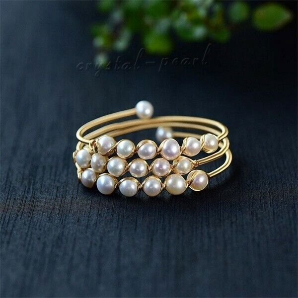 3 Rows Aaa Real Natural White South Sea Pearl Bracelet 7.5-8″ 14K Gold P