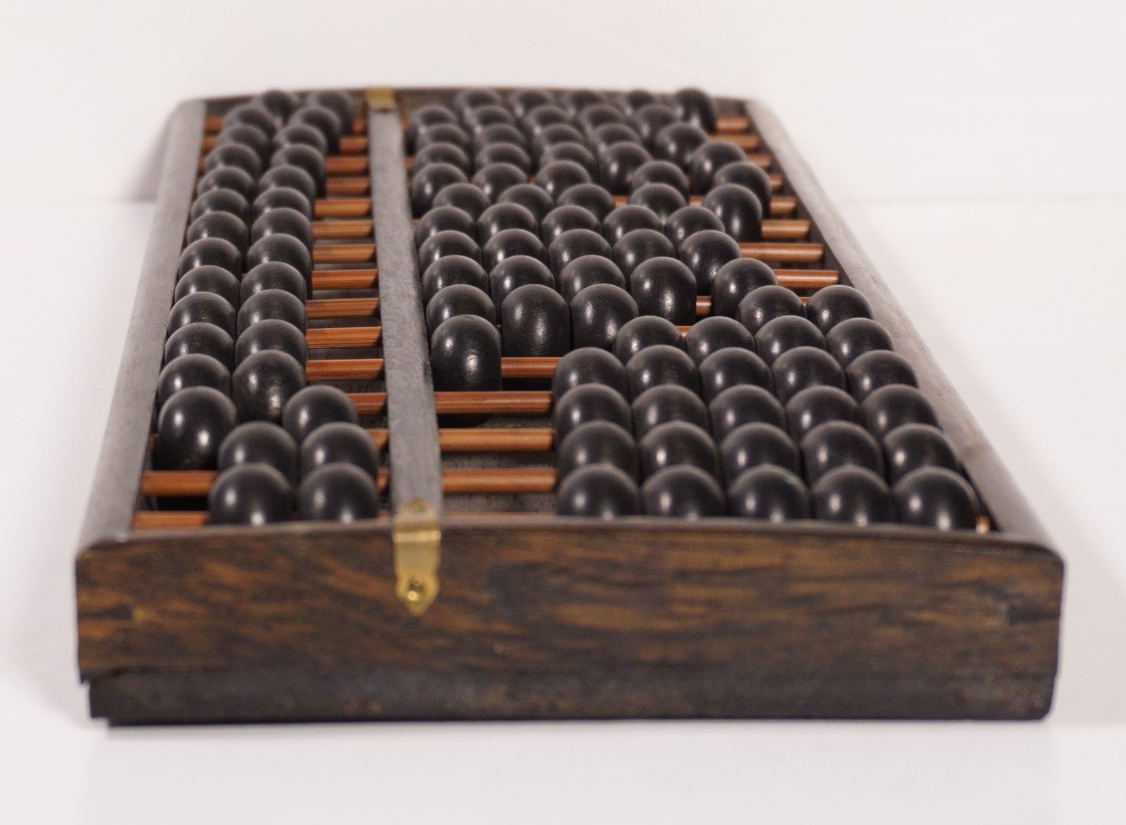 Vintage Wooden Abacus 105 Beads Two-Tone Black & Brown Wood Brass Accents (R4)