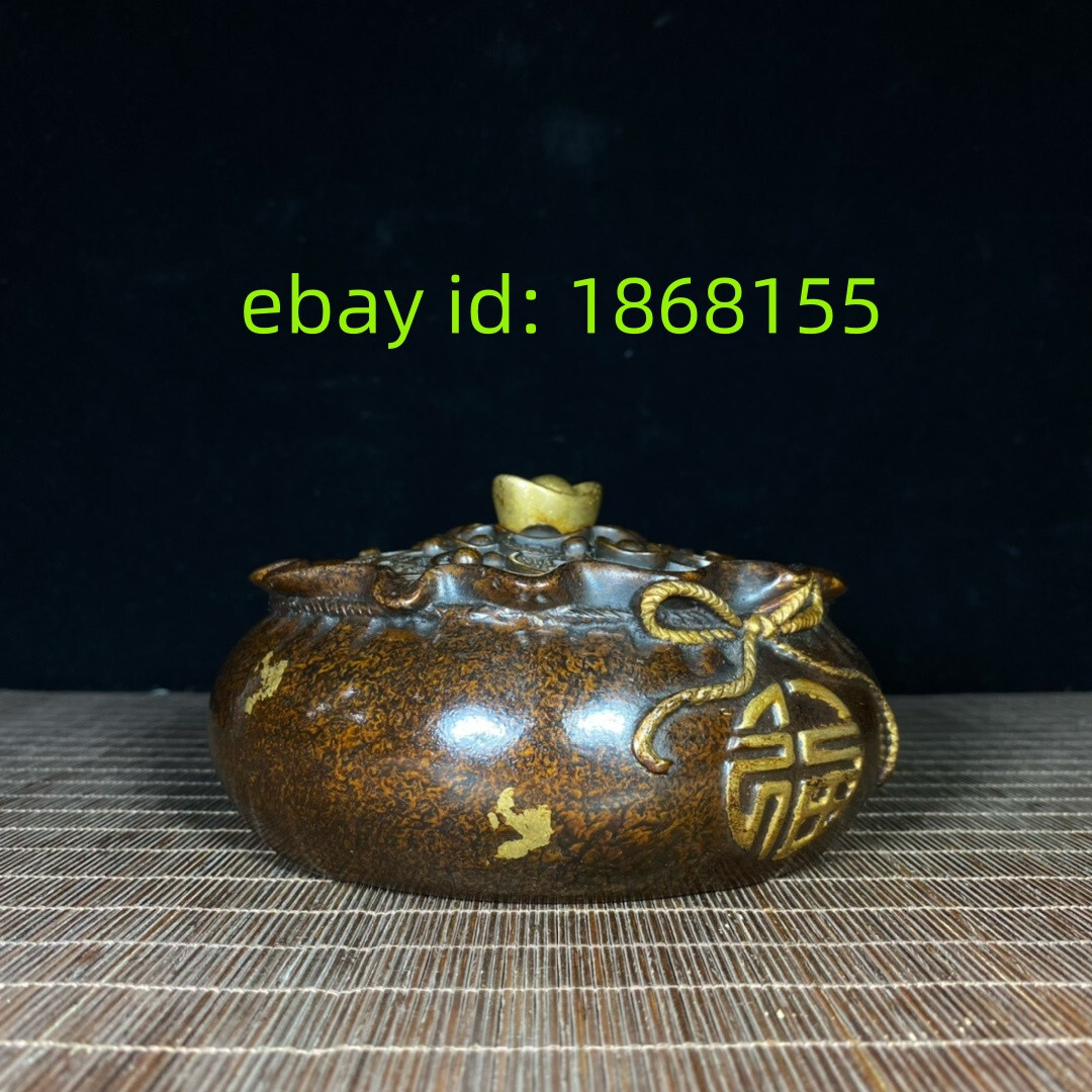 6.2″ palace copper bronze carved gild gold ingot treasure bowl Incense burner