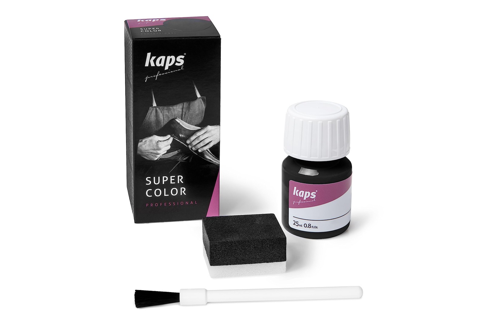 Leather Dye for Shoes and Bags with Sponge and Brush, Black, 25 ml