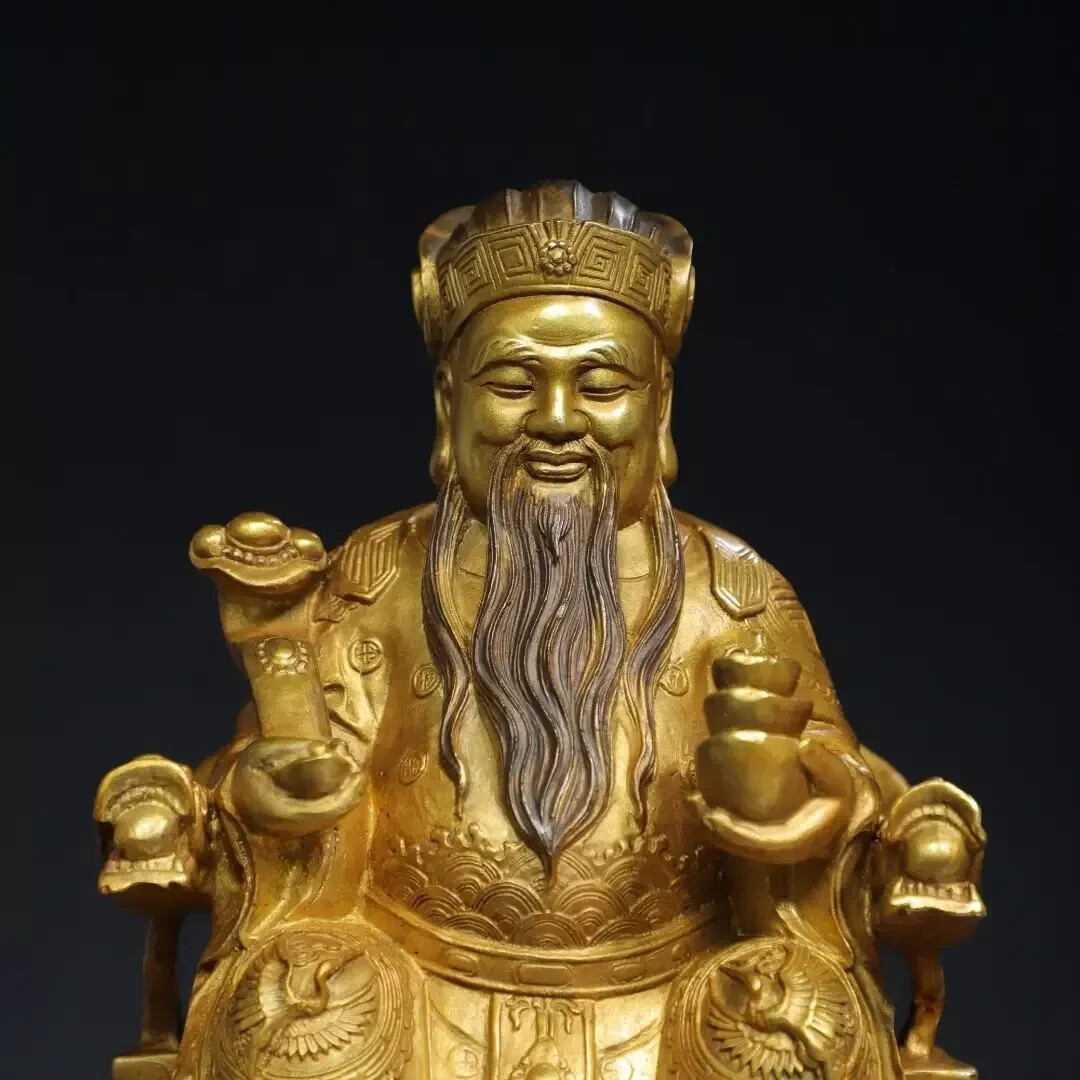 Fengshui old Copper gilded Buddhist Buddha statue of God of Wealth