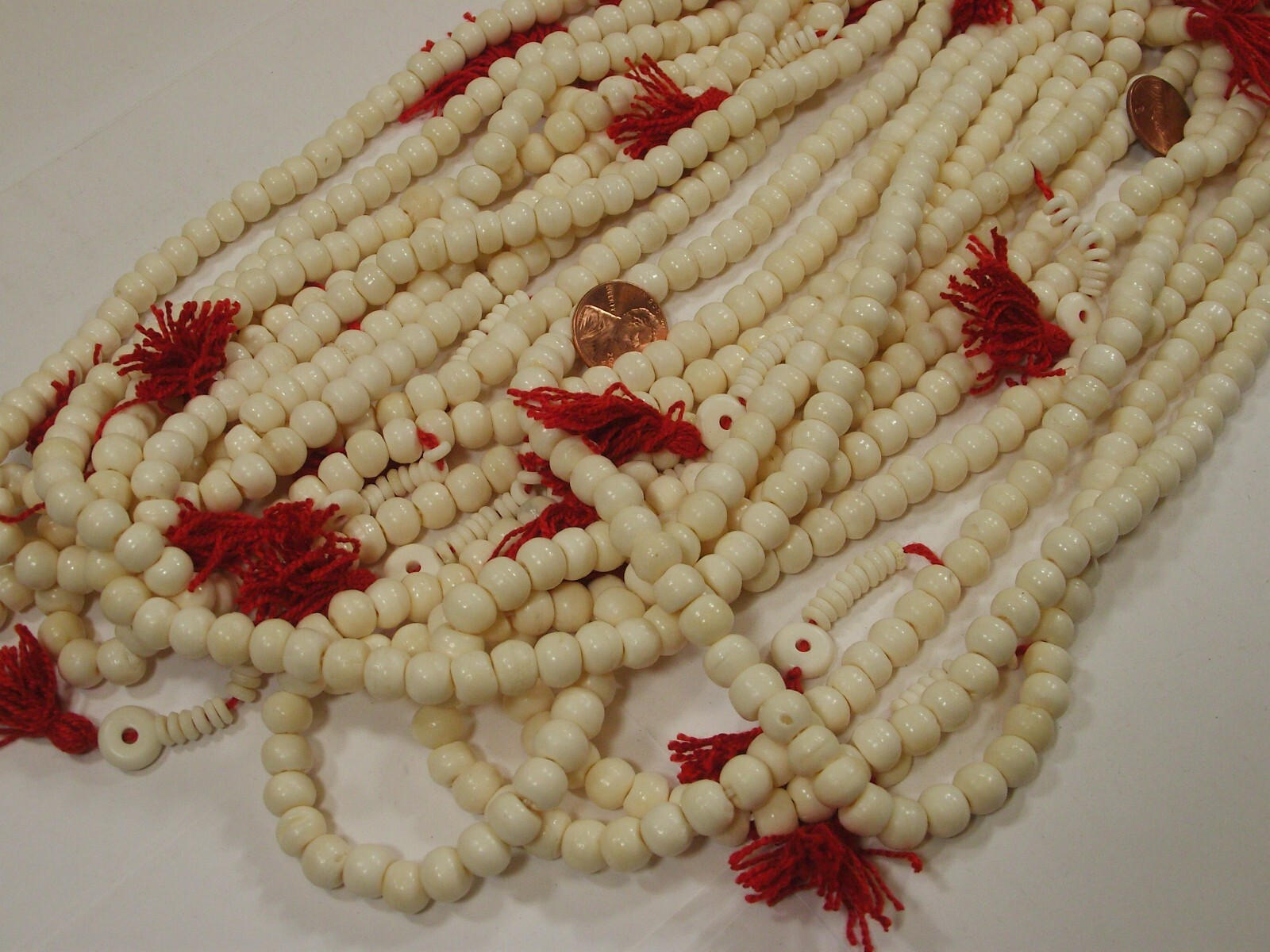 10 (6x8mm) Water Buffalo Bone Mala Strands India Handmade Beads Bulk Lot (BV-01)