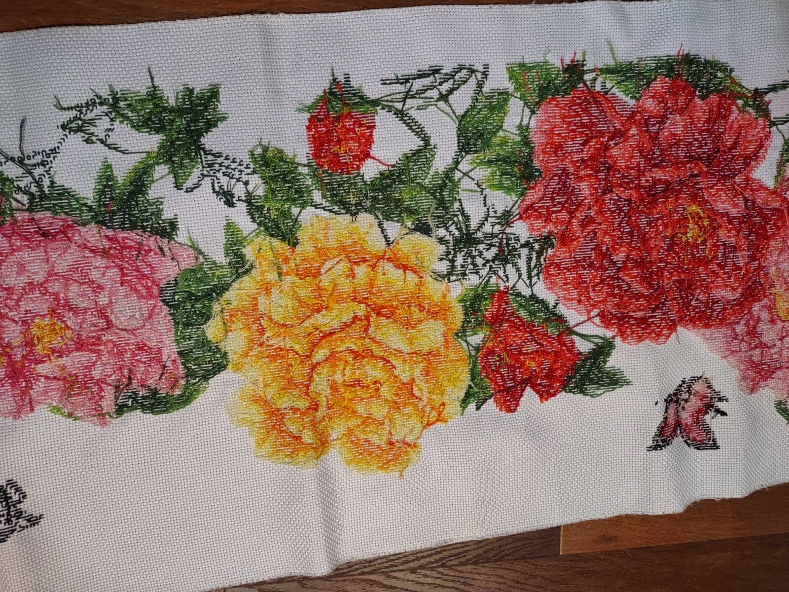 Asian handmade Floral Tapestry embroidered Cross Stitch 41 X 16 Wall Hanging