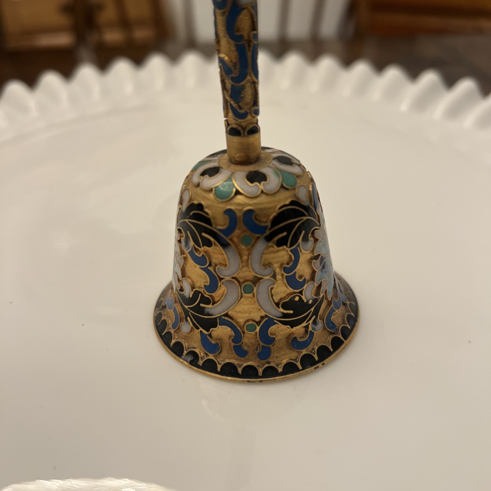 Vintage Chinese Cloisonne Enamel Floral Gold Metal Bell