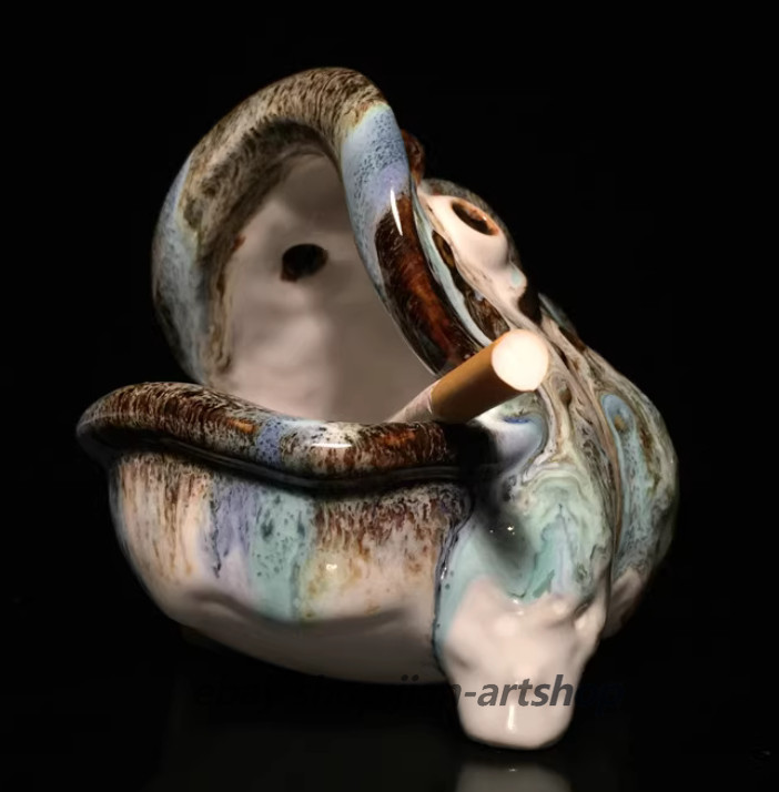 5.1″ Chinese Pottery Porcelain Pure Handcrafted Golden Toad Originality Ashtray