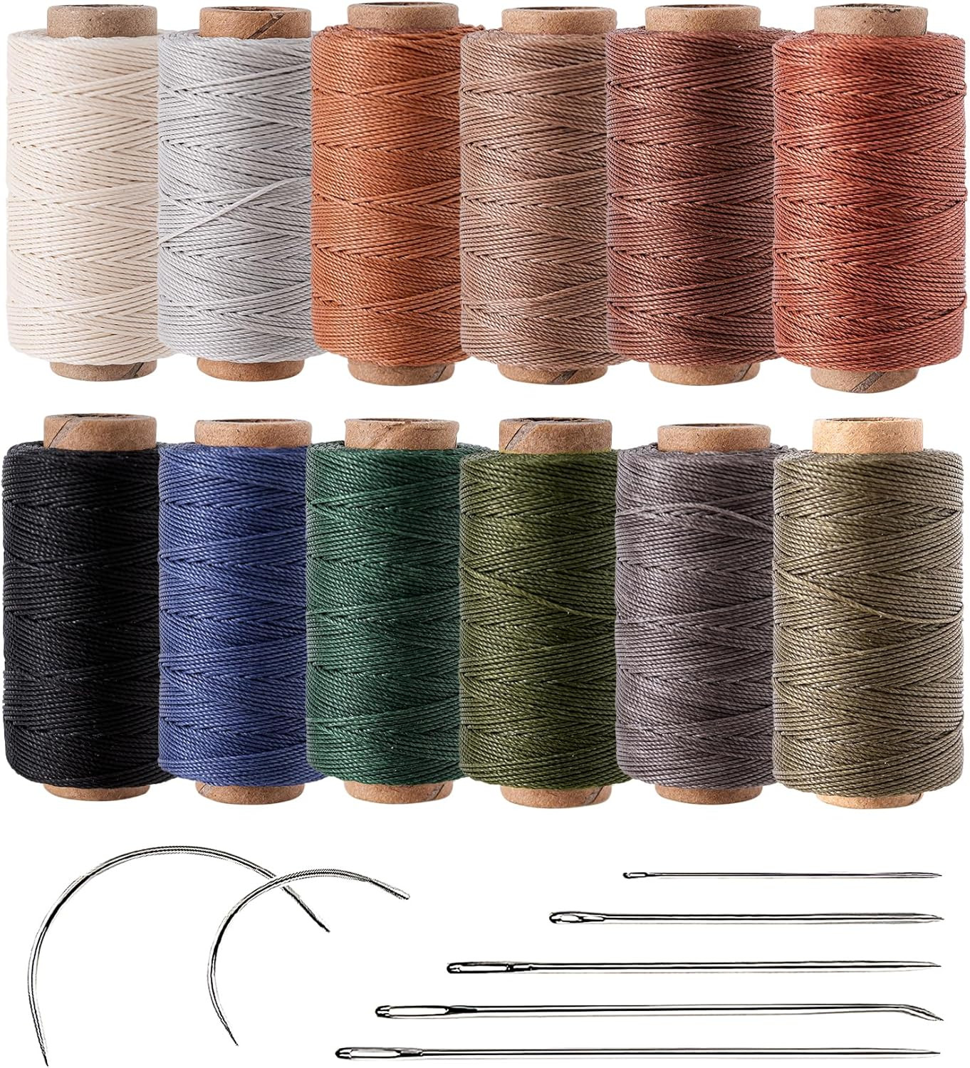 Round Polyester Waxed Thread 0.55Mm, 12 Neutral Colors 76 Yards/Spool Wax Coated