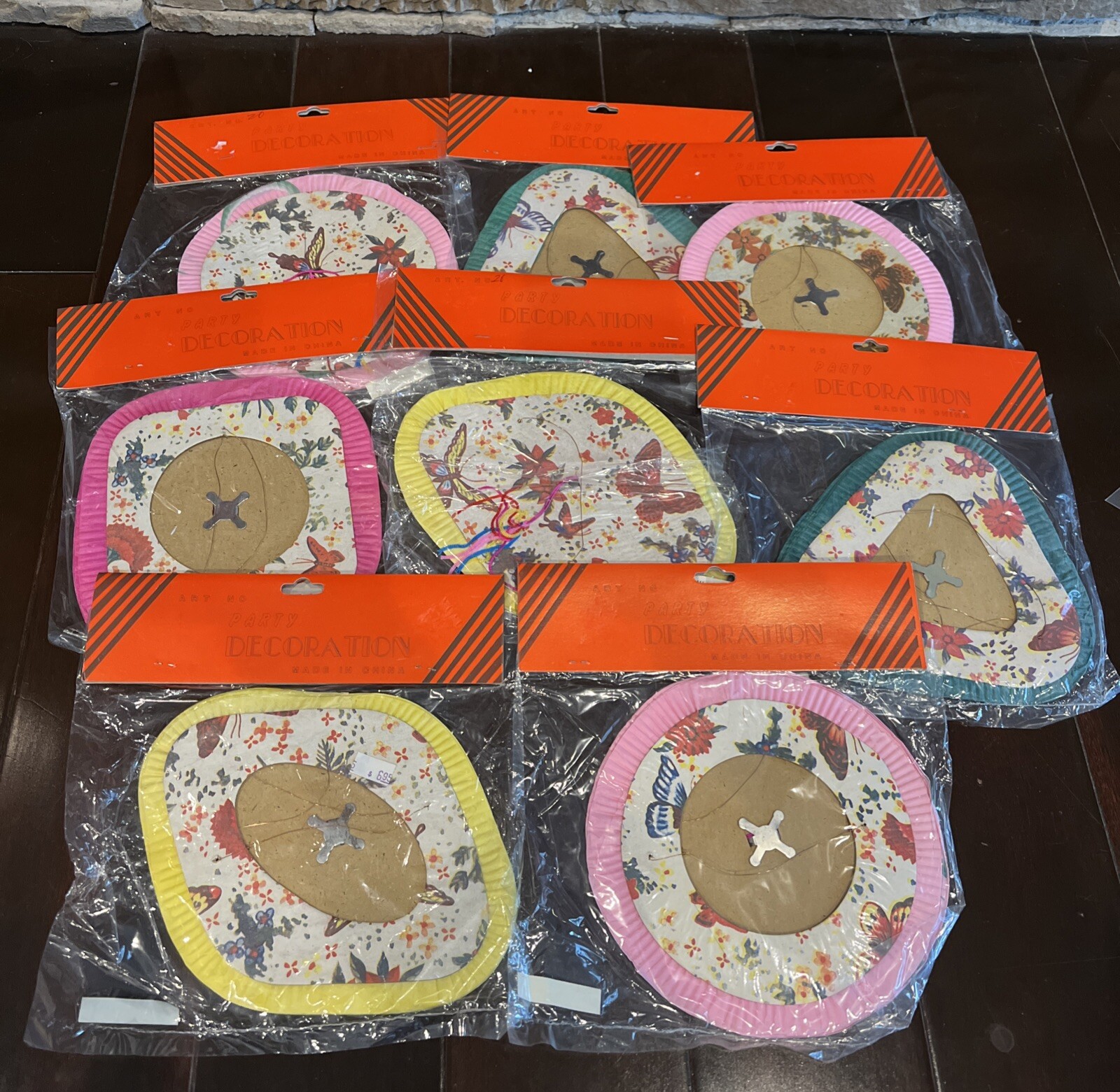 Vintage Small Chinese Paper Lanterns Butterflies & Flowers Sealed Lot Of 8