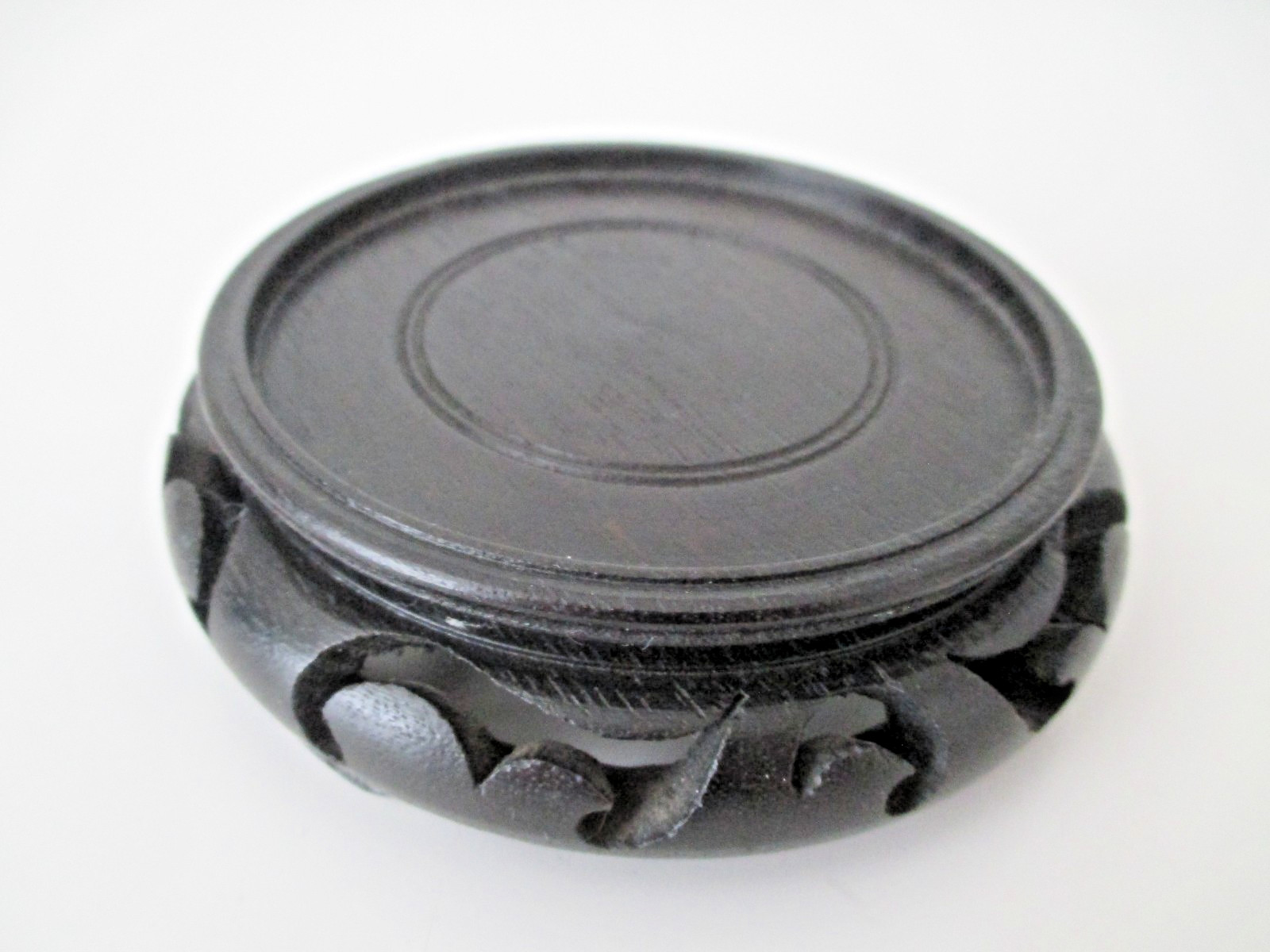 Chinese Black Round Hand Carved 3.75″ x 1.5″ T Stand for Base 3″ Vintage AZB