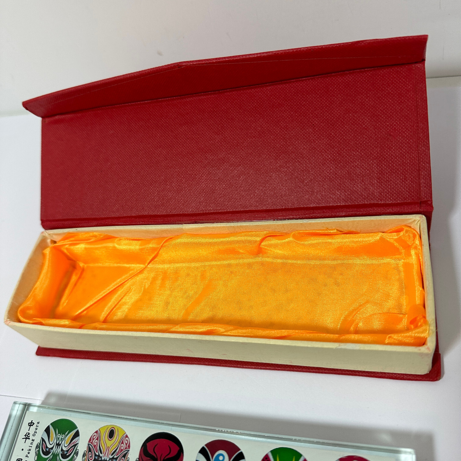 Chinese Peking Opera Transparent 7″ Block With Faces With Box Used Free Shipping