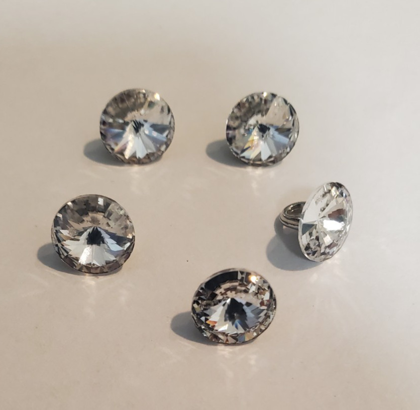Vintage Round Clear Crystal Diamond Rhinestone Shank Buttons 5 Pieces