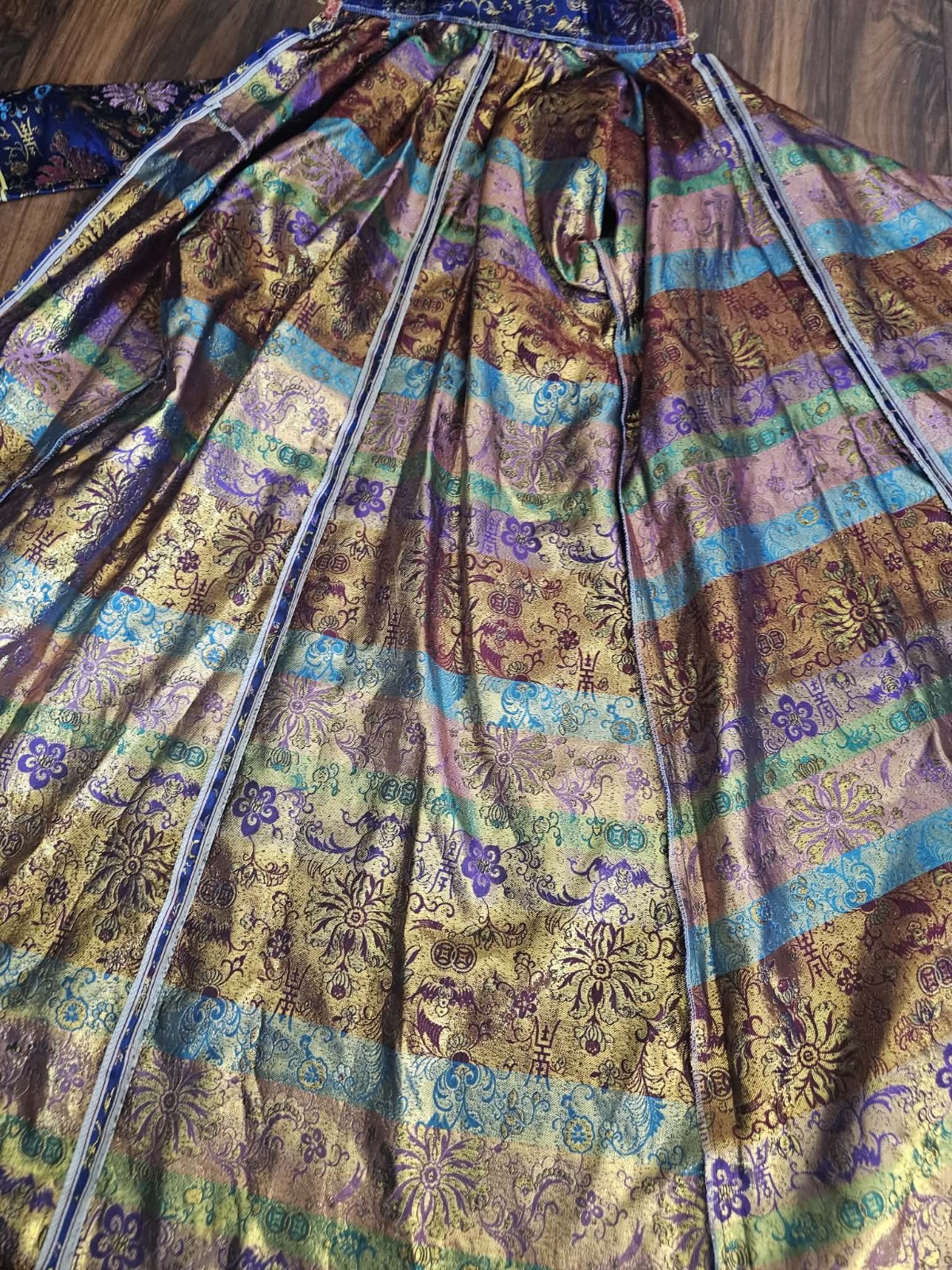 Chinese Qing Dynasty? Embroidered Silk Floral Robe Metallic Trim Reproduction?